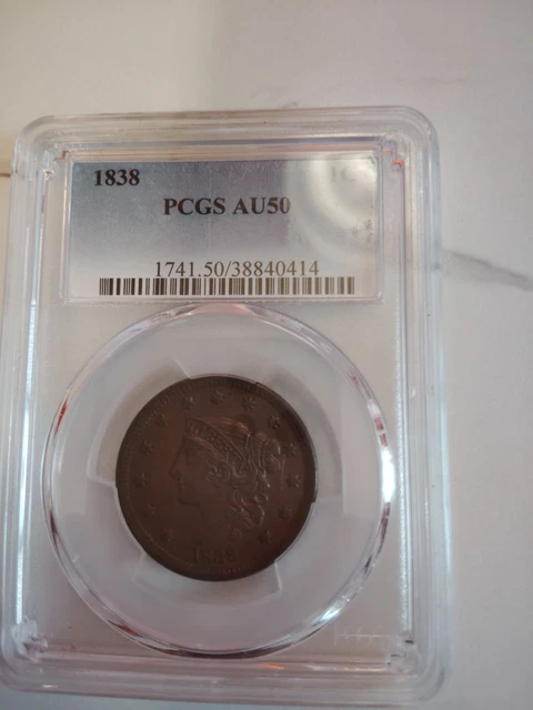 コロネットヘッドラージ セント銅貨　1838 1838 CORONET HEAD Large Cent, AU-50 $413.91 - PicClick CA