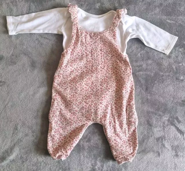 NEXT Baby Girls Pink Flower Playsuit & White Nutmeg Vest Outfit 9-12 Months