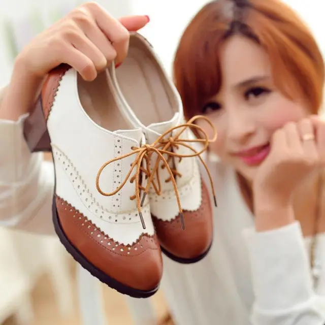 Womens Brogue Block Mid Heels Pumps Oxfords Retro Wing Tip Lace Up Shoes