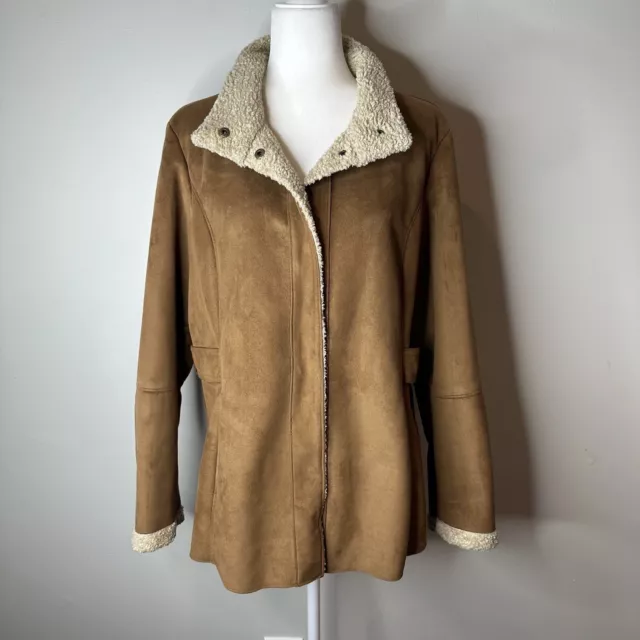 Talbots Jacket Women’s Faux Suede Brown Camel Tan Sherpa Lined Jacket Size Large