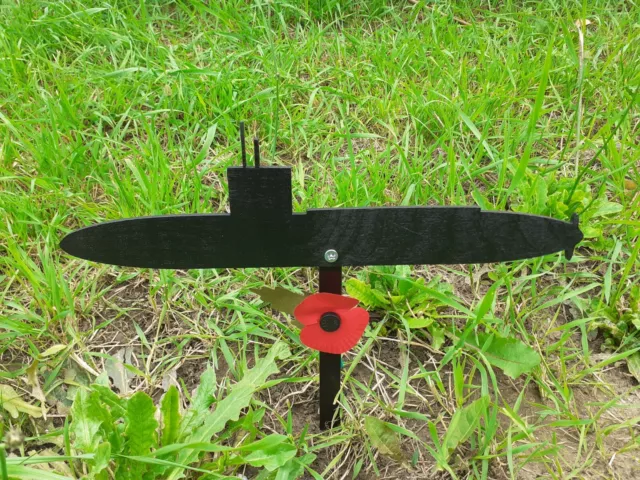 SUBMARINE SILHOUETTE Memorial Grave Marker 6" Stake for Royal Navy Remembrance.