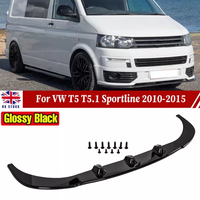 LOWER FRONT SPLITTER BUMPER LIP GLOSSY BLACK For VW T5 T5.1 Sportline 2010-2014 3