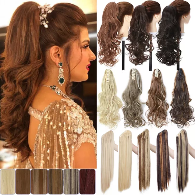 AU Long Real Thick Hair Claw Ponytail Hair Extensions Clip In Pony Tail As human