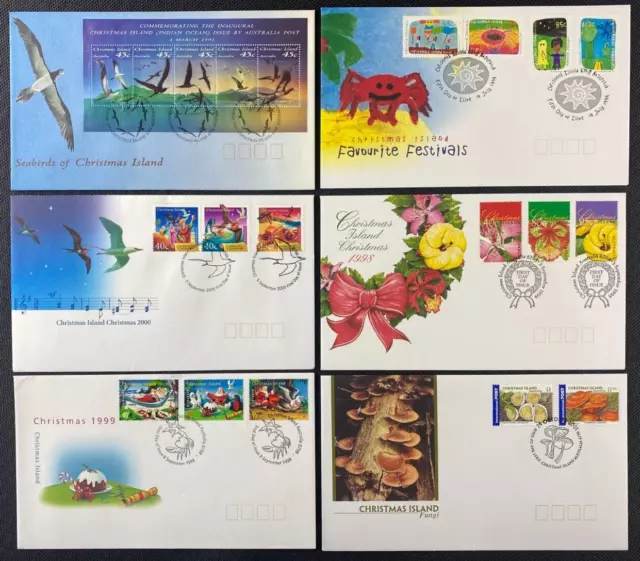 Selection Of 6 x Christmas Island FDC First Day Covers Fungi, Seabirds, Xmas