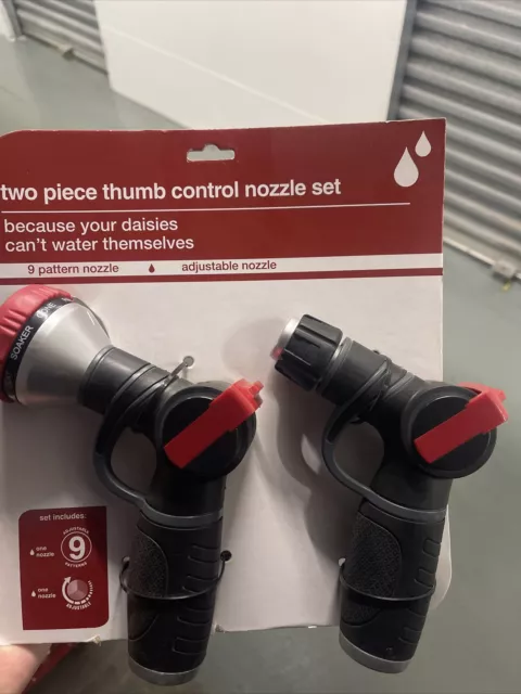 Garden Hose Nozzle - Thumb Control Heavy Duty Set - 9 Pattern Nozzle New Free Sh