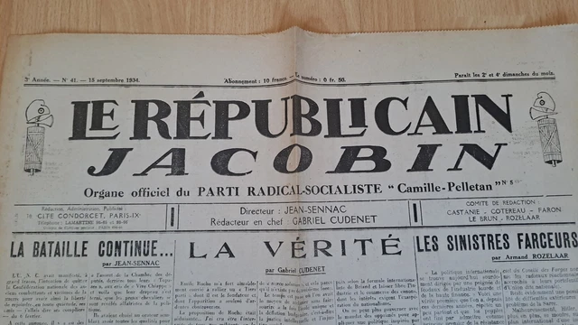ANCIEN Journal Original Le Replubicain Jacobin N°41 15/09/1934 EUR 2,00 ...
