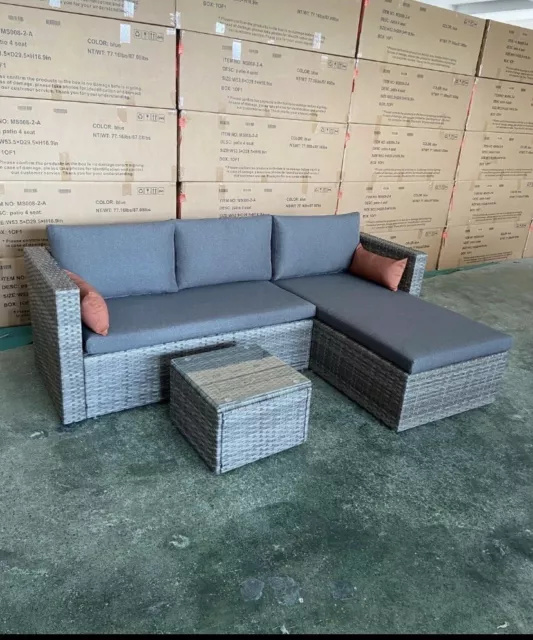 Outdoor Rattan Garden Furniture Corner Patio Sofa Set 4 Seater L-Shape Lounger