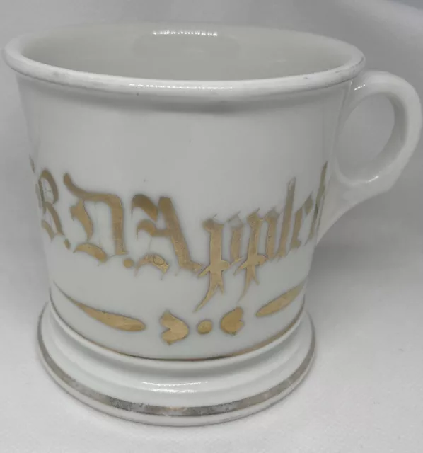 Antique Shaving Mug  T & V~Limoges, France~White~Gold Trim “R.D. Appleton”