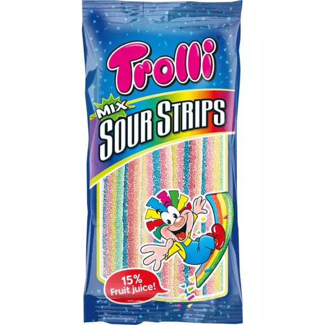 Trolli Mix Sour Strips Fruttuoso Acida Frutta Gengive Strisce 85g