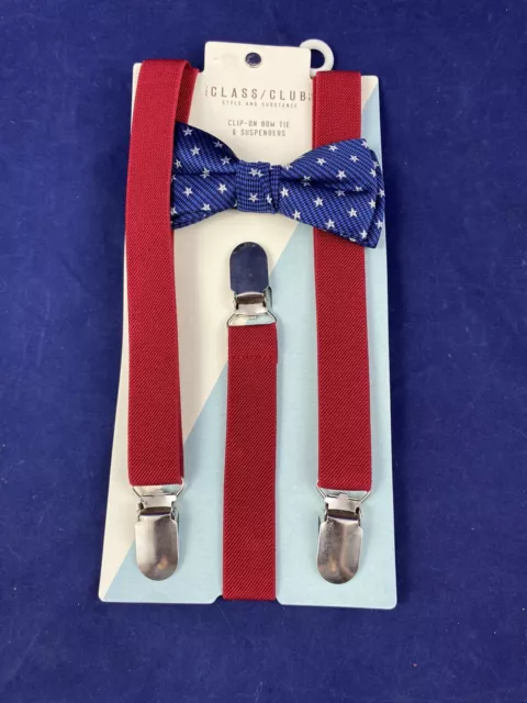 Dillards Class Club Suspender Bow Tie Set for Toddler Kids Red Blue Stars $26