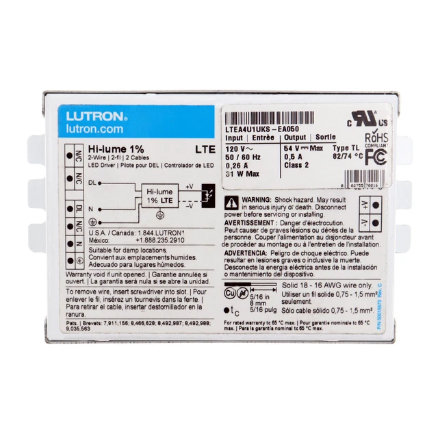 Lutron Ltea4U1Uks-Ea050 Hi-Lume 2-Wire Led Driver, Dimming, 31W, 54Vdc, 120V
