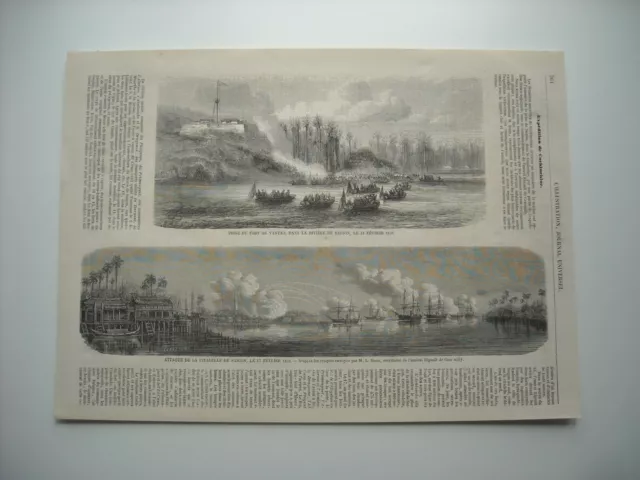 1859 Engraving. Expe Cochinchine. Vantao Strong Socket. Saigon Citadel Attack..