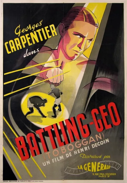 AFFICHE ANCIENNE circa 1930-50 ENTOILEE BATTLING GEO CARPENTIER BOXE TOBOGGAN