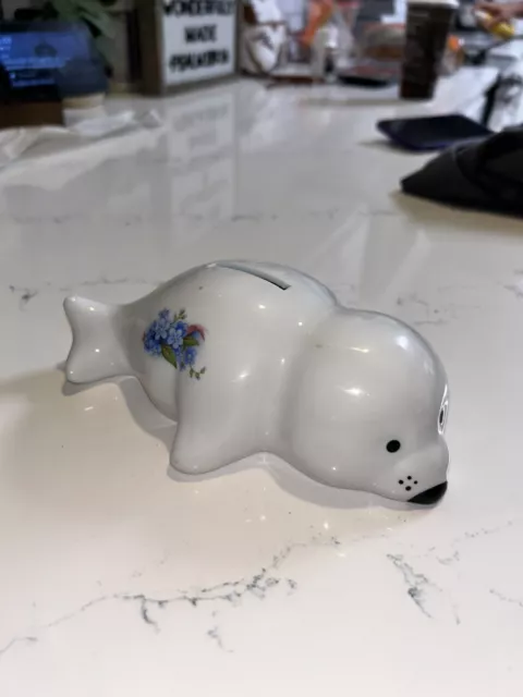 Vintage Alaska Baby Seal Ceramic Piggy Bank ~ Alaska State Souvenir Cool Piece