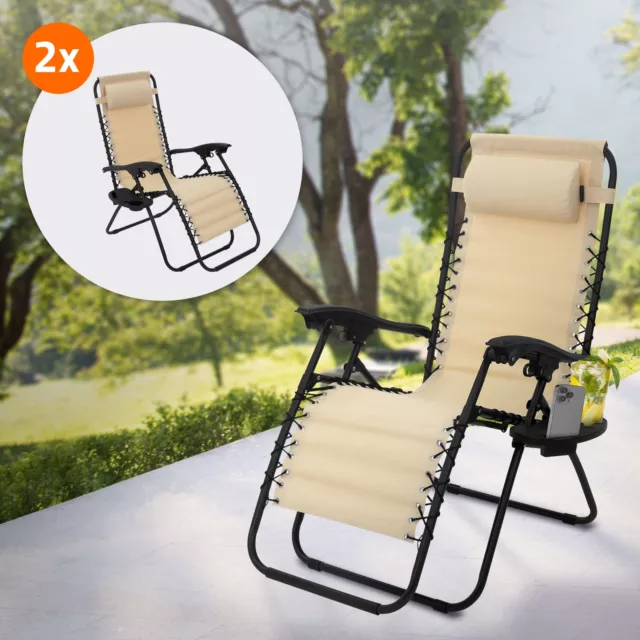 2x Tumbona de jardín beige silla plegable ergonómica para playa/piscina, camping
