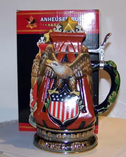 Anheuser Busch A & Eagle Stoneware Imported By Cornell Lidded Stein W/Box