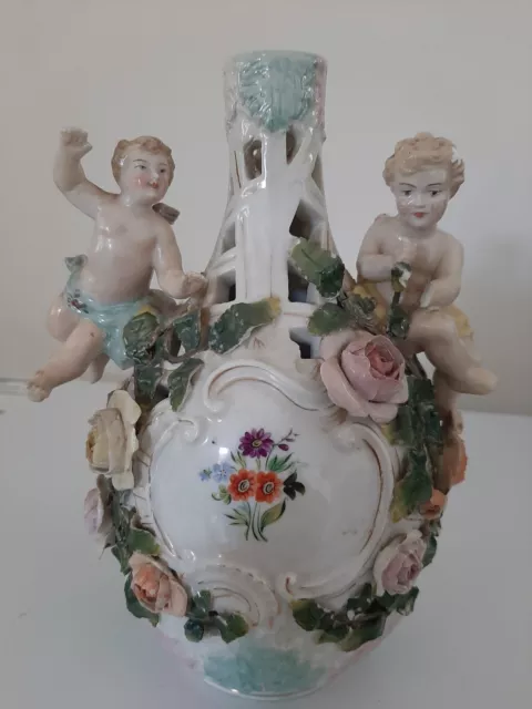 Sitzendorf German  Porcelain Vase With Cupid Figures