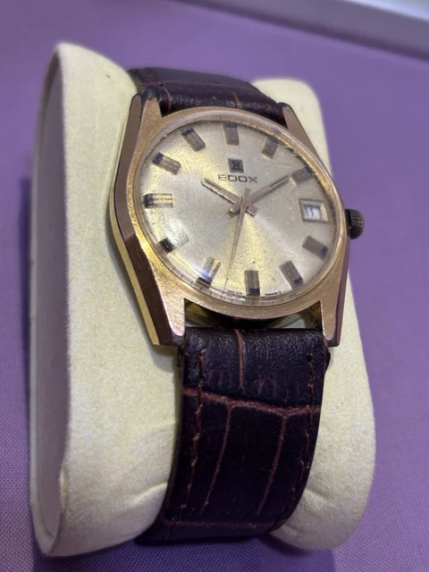 Montre Bracelet Edox Incabloc Automatique Avec Date - Vintage, Ancienne, Mécanique, Fonctionne, Pour Homme