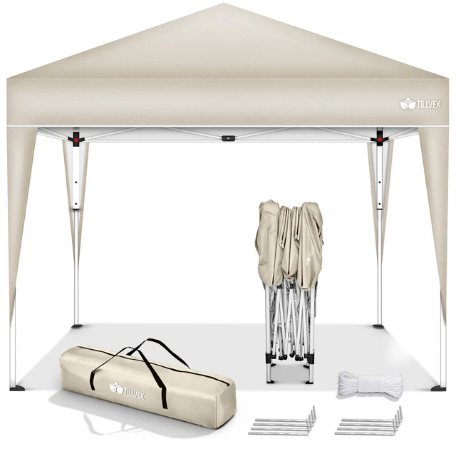 RETOURE Pavillon 3x3m Beige Wasserdicht Gartenzelt Faltpavillon Partyzelt Pop Up