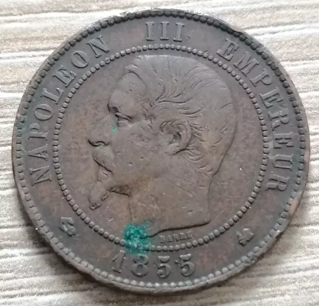 Napoléon III-Dix centimes Napoléon III, tête nue 1855 Bordeaux en Bronze