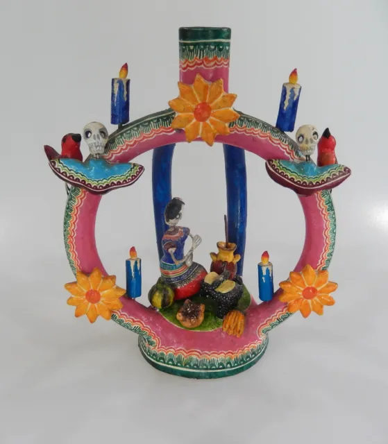 Mexican Folk Art Day of the Dead Candle Holder by Alfonso Castillo Orta