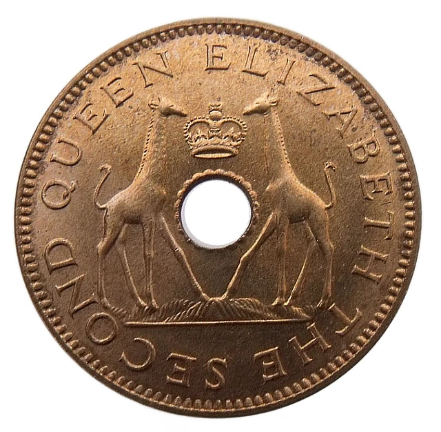 Rhodesia & Nyasaland 1/2 Penny 1958 Animal Giraffe - Center Hole Unc