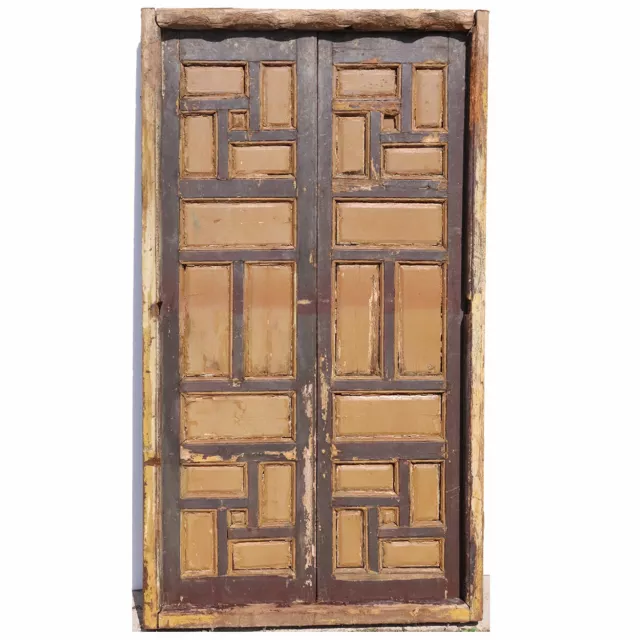 Antique Spanish Baroque Style Painted Pine Paneled Window Shutters 19th century