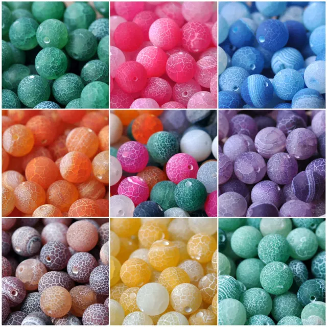6mm/8mm/10mm Runden Matt Gefrostet Achat Edelstein Natürlich Stein Lose Perlen