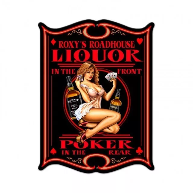 Roxys Sexy Pin Up Roadhouse Poker Whisky Retro Vintage Sign Tin Sign Sign