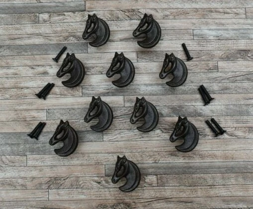 10Pc Vtg Cast Iron Horse Face Drawer Cabinet Door Gate Farm Pulls Knobs Handles