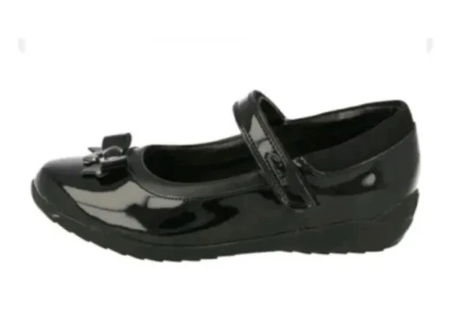 CLARKS TING FEVER Jnr Girls Black Patent Leather School Shoes UK