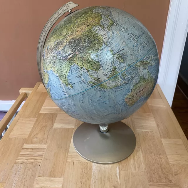 Vintage Replogle Land And Sea Globe 12" Double Axis Raised Textured USSR 1960s