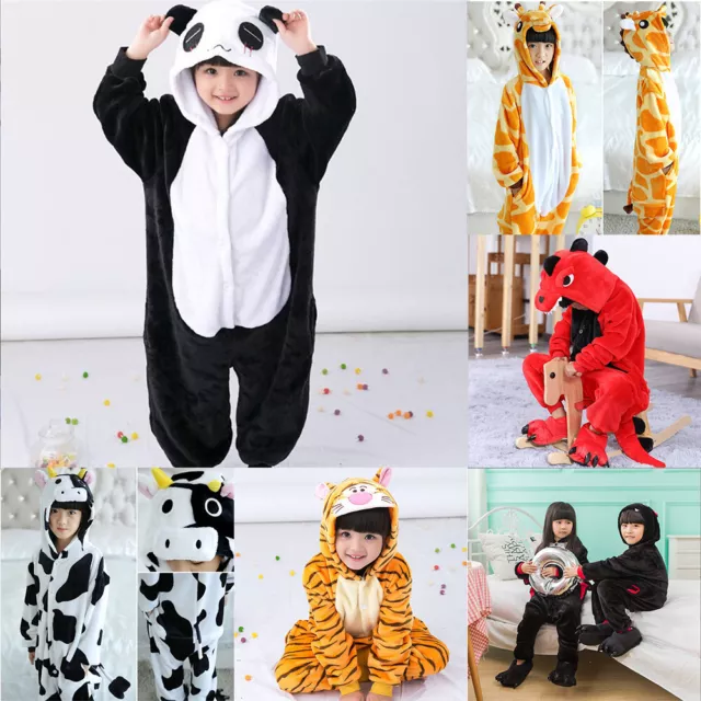 Animals Costumes Winter Fleece Cute One Piece Pajamas Sleepwear Kids Boys Girlsש