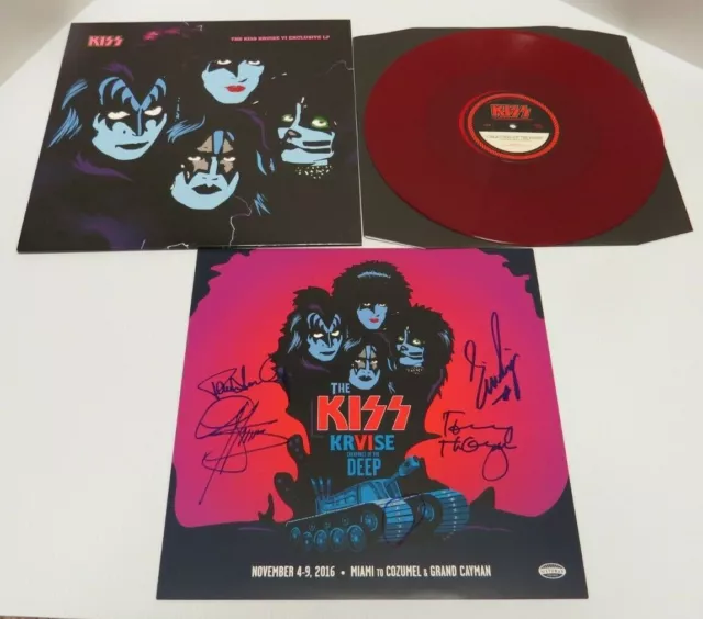 Kiss Kruise Vi Autographed Red Colored Vinyl Creatures Of The Night  - Official