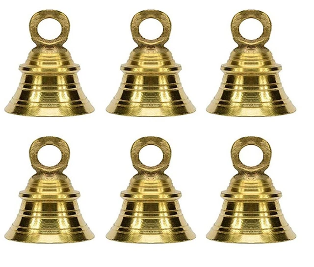 Indian Traditional Brass hanging Bell with J hook pack of 6