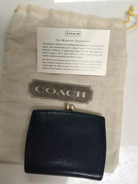 NWOT COACH RARE Madison leather kisslock coin purse wallet Navy Italy ...