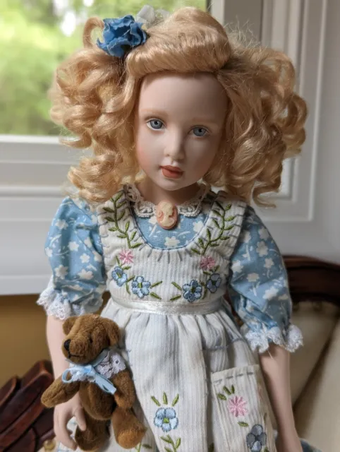 Helen Kish Porcelain Doll Spring Flowers With Teddy Bear 14"