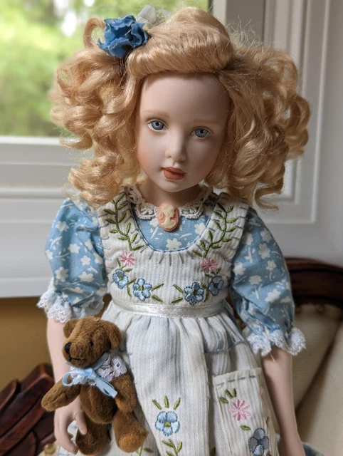Helen Kish Porcelain Doll Spring Flowers With Teddy Bear 14"