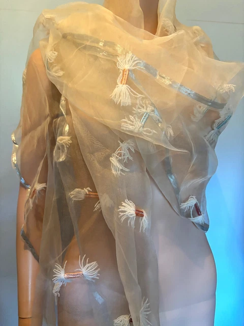 Foulard tour du cou en soie Michel Lebrun Paris fleurs liberty - Jeronine Vintage