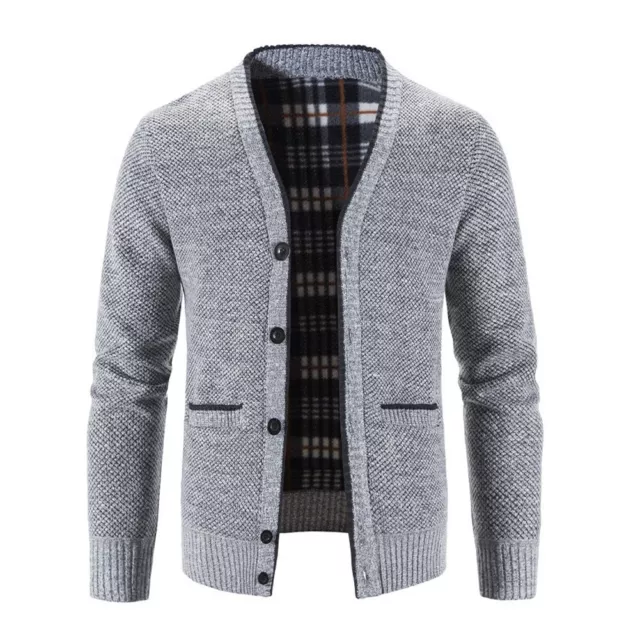 Veste cardigan boutonnée doublée en polaire confortable pour hommes vêtements 2