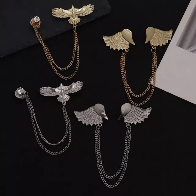 Tassel Brooch For Men Suit Shirt Collar Wings/Eagle Shape Chain Lapel Pin BII