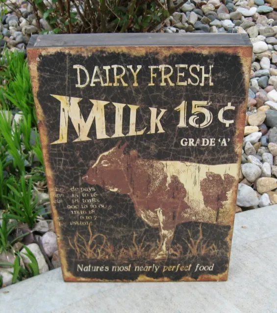 Dairy Farm Milk COW Wood Wall SIGN~Primitive Farmhouse/French Country Kitchen