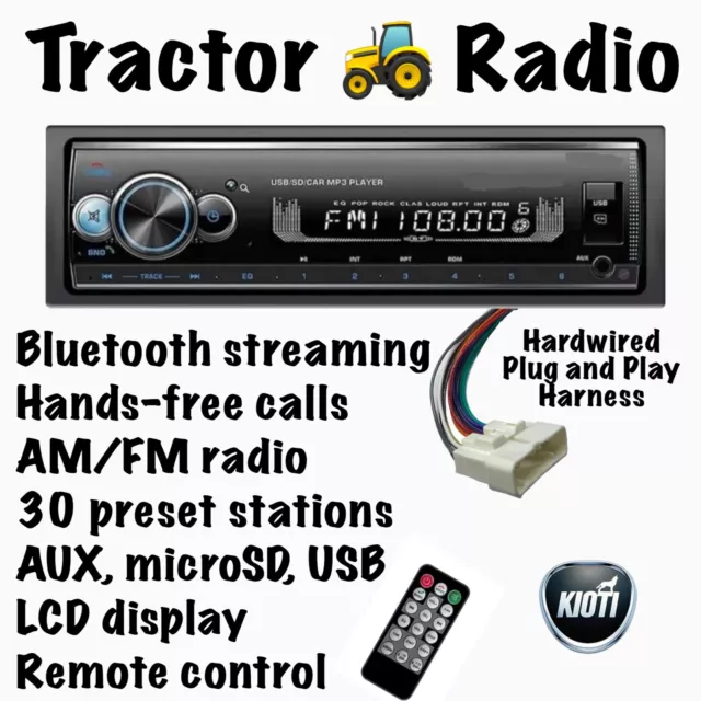 Kioti Tractor AM FM USB Bluetooth Streaming NX RX DK CK Series Cab Plug & Play