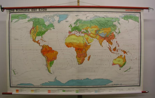 Schulwandkarte Carte Murale Map Terre Earth Monde Climat 18Mio 202x123cm 1978