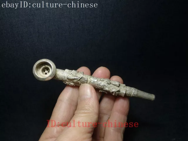 Chinese Tibet Silver Carving Eight Immortals person Tobacco Pipe Gift Collection 2