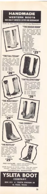 Ysleta Boot Company El Paso Texas Western Boot Store Vintage Magazine Print Ad