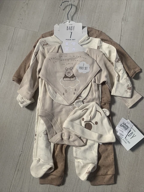Unisex Baby Clothes Bundle 0-3 Months Pooh 7 Piece Gift Set Sleepsuit Outfit BN