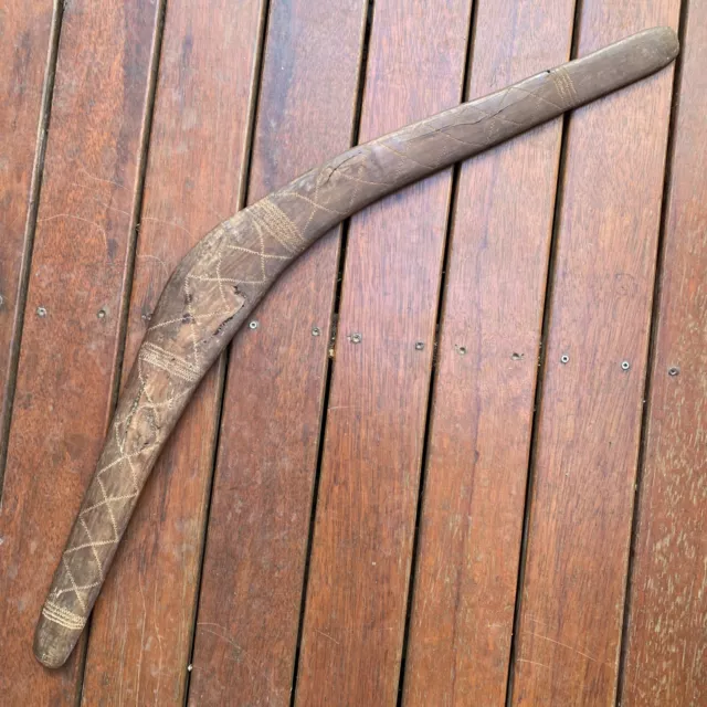 A good Old large Aboriginal Boomerang with incised designs Gawler Ranges SA 81cm