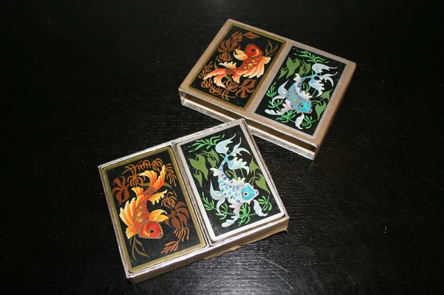 old wooden game box, playing cards, tokens - bibelot & co