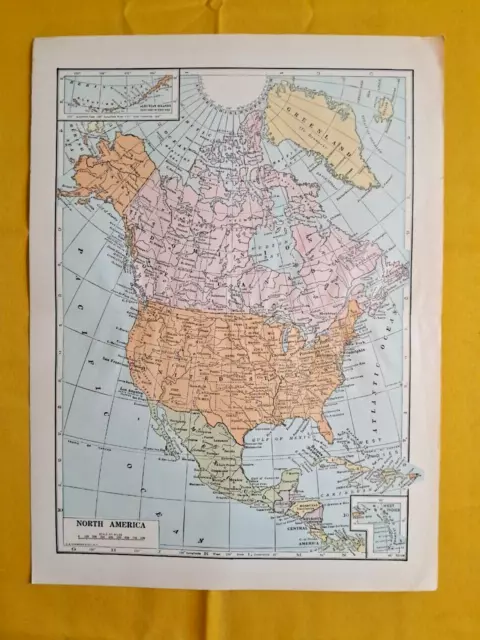 1949 NORTH AMERICA Vintage MAP Canada Atlantic ORIGINAL 11.5 x 9.5 Color C10-9